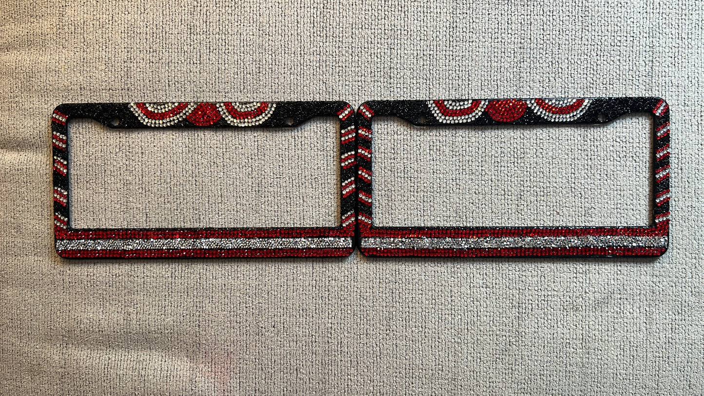 Custom Black, Red and Silver license plates