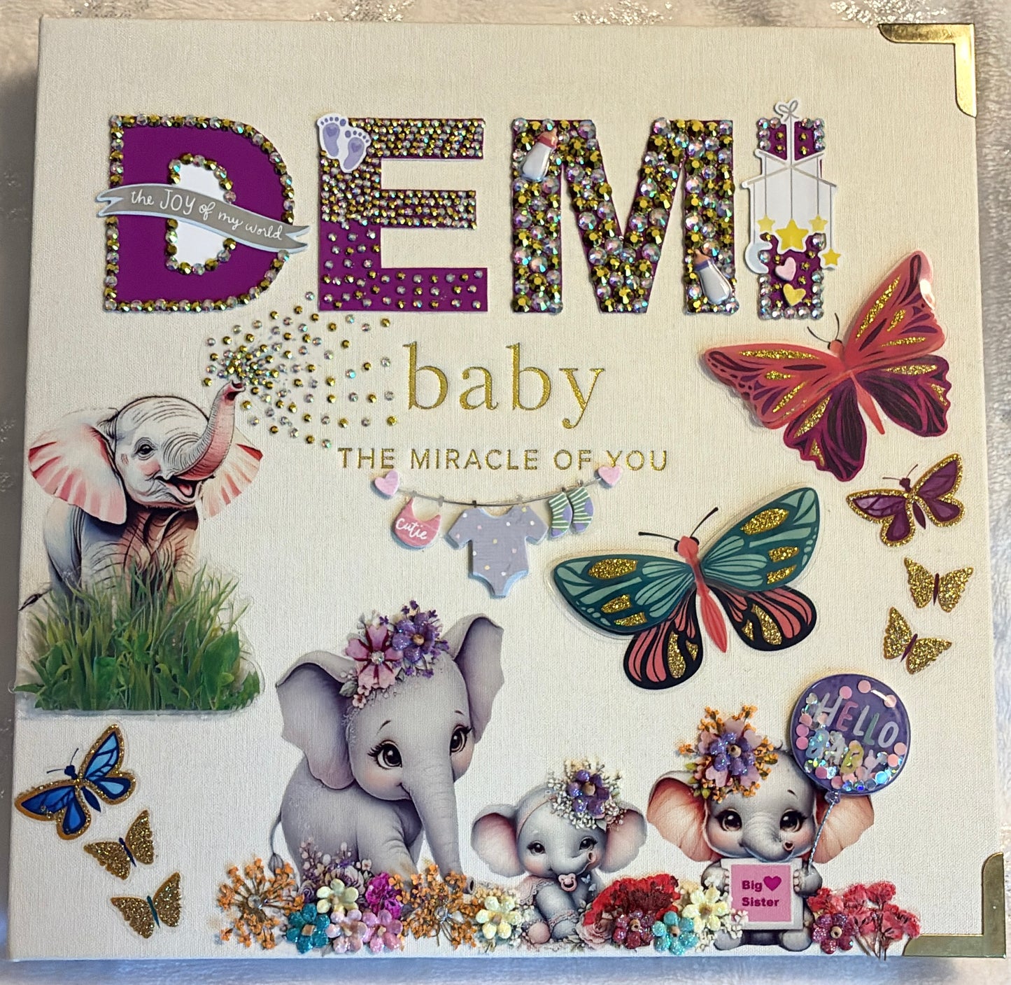 Custom Bedazzled Baby record book cover 'Demi'