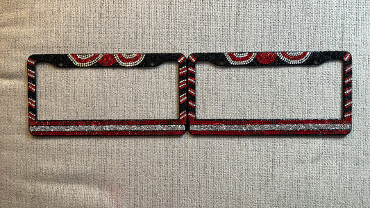 Custom Black, Red and Silver license plates